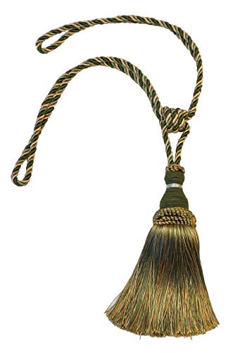 DÃ‰COPRO Elegant Olive Green, Light Gold, White Curtain & Drapery Tassel Tieback / 8 Inch Tassel, 30 Inch Spread (Embrace) Style# TBH8 - Olive Garden 010