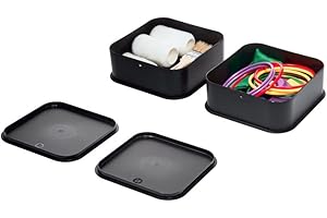 INTERDESIGN iDesign Recycled Plastic Bin with Lid, Set of 2 – Ideal for Garage Organization and Storage, 8.4” x 8.4” x 3”, Matte Black