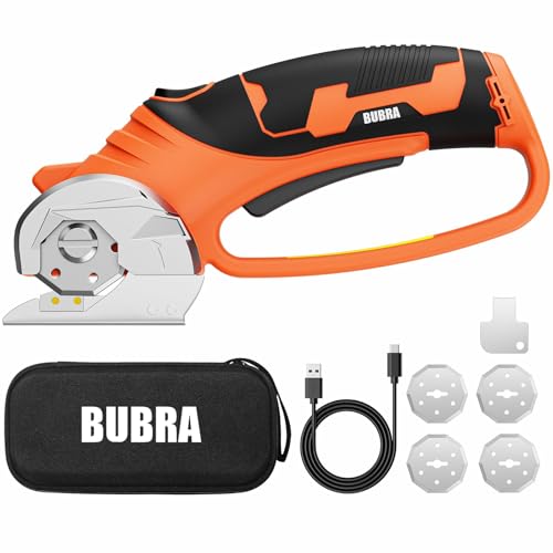Cordless Electric Scissors 4V Rechargeable Cardboard Cutter with 4 SK5 Blades, 2000mAh Battery, LED Light, Electric Box Cutter 1/3” Cutting Capacity Power Cutter for Fabric Carpet Leather DIY - Orange