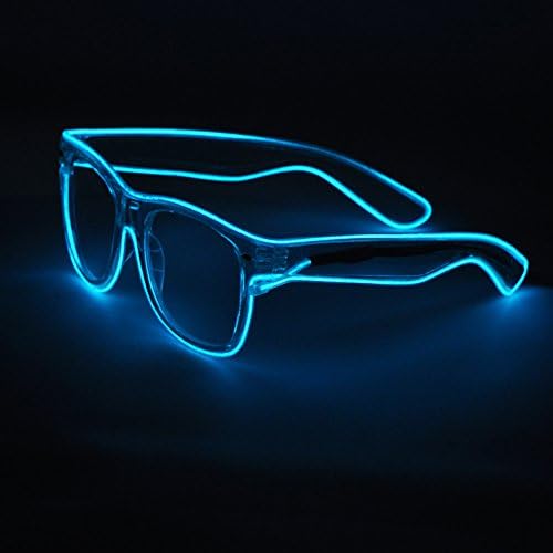 SYDT LED Rave Sunglasses White Frame EL Wire Colorful Flashing Light up Glasses for Festivals DJ Bright Light Holiday Gift(Ice Blue)