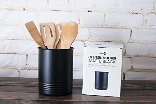 Large Black Utensil Holder - Kitchen Utensil Crock- to Organize Your Kitchen Gadgets and Cooking Utensils
