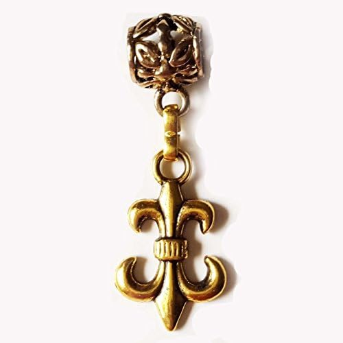 "Fleur-de-lis" charm in antique gold for large hole snake chain charm bracelet or add to a key chain, neck chain, pendant or necklace