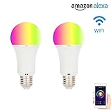 Akface WiFi Smart Light Bulb-Smartphone Remote Controlled Sunrise Wake Up Lights - Multicolored Color Changing A19 Light-Dimmable Sunset Sleeping Light.Compatible with Alexa Echo Dot,2 Pcs