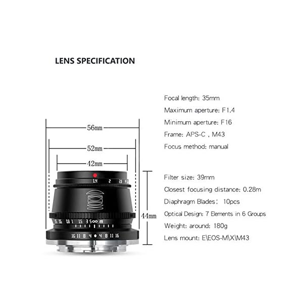 TTArtisan 35mm F1.4 Objektiv APS-C MF Kameraobjektiv kompatibel mit FX Mount Kameras X-A1 X-A10 X-M1 X-M2 X-H1 X-T20 X-T3 X-T4 X -T100 X-T200 X-T30 X-PR01 XS10 und mehr.(schwarz) – Bild 5