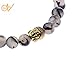 ERAWAN Men's Natural Black Lava Stone Bead Gold Lion Buddha Beaded Charm Bracelet 8mm EW sakcharn