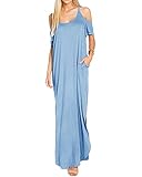 Womens Cold Shoulder Split Swing Casual Maxi Beach Dresses with Pockets