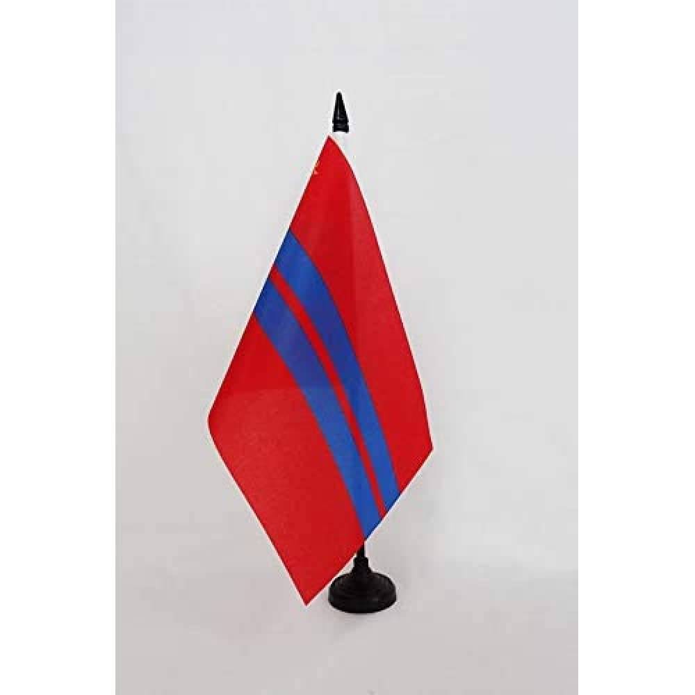 AZ FLAG Turkmen Soviet Socialist Republic Table Flag 5'' x 8'' - Turkmenistan SSR Office Decoration 100% Polyester 21 x 14 cm - Mini Desk Flag with Pole and Black Plastic Base