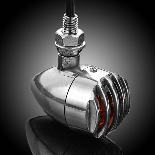 2 PCs Amber LED Motorcycle Brake Turn Signal Lights Cruiser Bobber Chopper Chrome Plated Billet Aluminum Housing 3 Wires Connect