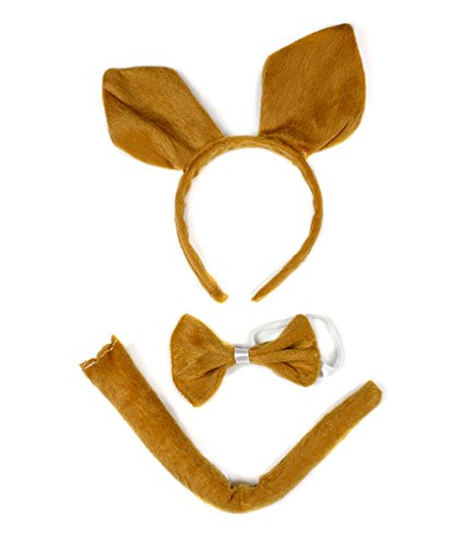Brown Kangaroo Headband Bowtie Tail 3pc Costume for Children Halloween Party
