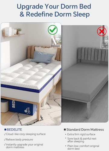 Dorm Room Essentials Twin XL Mattress Topper for Students Back to School | Viscose Derived from Bamboo, Soft Topper for Pressure Relief with Elastic Deep Pockets, Shredded Memory Foam Filling