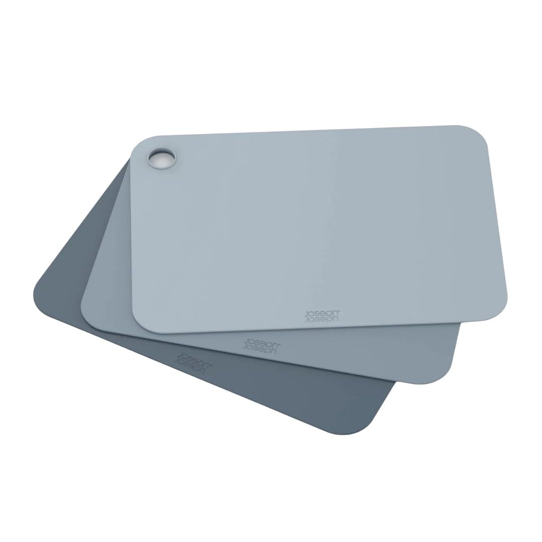 Joseph Joseph Pop - 3-Piece Double-Sided Colour Coded Chopping Board Mat Set, Flexible, Easy to Store, Dishwasher-Safe, Sky Blue
