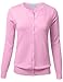 FLORIA Women's Button Down Crew Neck Long Sleeve Soft Knit Cardigan Sweater BABYPINK M