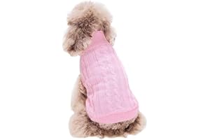 FAMI Small Dog Pullover Sweater, Cold Weather Cable Knitwear, Classic Turtleneck Thick Warm Clothes for Chihuahua, Bulldog, Dachshund, Pug, Yorkie (Pink,Small)