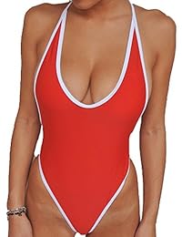 Traje de baño de una pieza para dama, estilo retro, corte alto, sexy, sin espalda