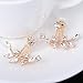 Henrigy Fashion Gold Plated Leaf Crystal Ear Jacket Double Sided Swing Stud Earrings Gift