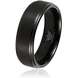 Men's Wedding Bands, Will Queen Black Matte Tungsten Rings with Step Edges, Anniversary Rings for Men