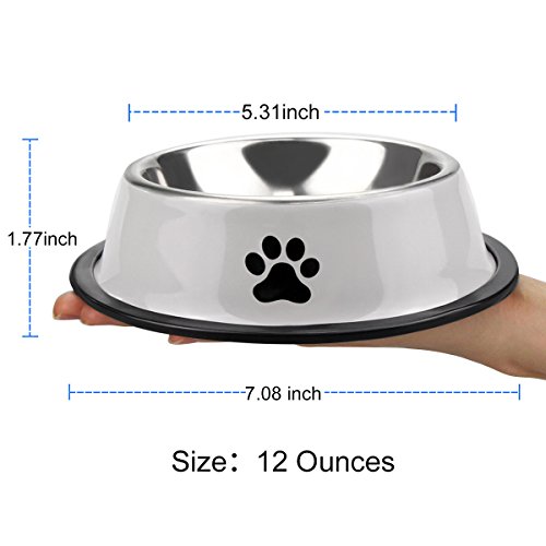 Comsmart Large Stainless Steel Cute Cat Dog Dish Bowls with Non-skid Base Safe for Dishwasher Cleaning 12 Ounces (2 Pack)