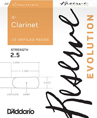 Dâ€™Addario Woodwinds Reserve Evolution Bb Clarinet Reeds, Strength 2.5, 10-Pack (DCE1025)