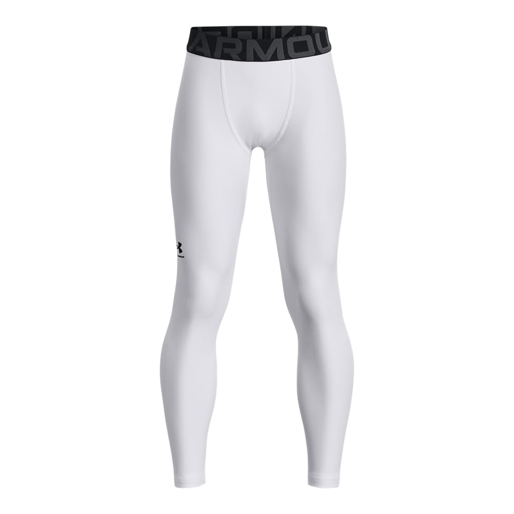 Under Armour Boys HeatGear Armour Leggings , White (100)/Black , X-Large Image