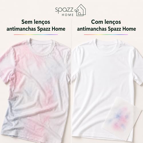 Spazz Home Lenços Antimanchas, 40 Folhas Grandes 28 x 11 cm, Proteção Contra Transferência de Cor, Ajuda a Evitar Manchas na Lavagem, Para Roupas Claras, Escuras e Coloridas