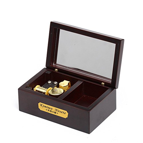 YouTang(TM) 18 Note Wind-up Wooden Musical Box with Mirror, Gold Musical Movement, Model M33 (Claret,Melody:The Wind Forest from Tonari No Totoro)