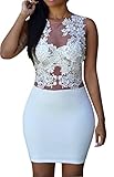 HUUSA Women's Floral Lace Sleeveless Bodice Mini Club Dress