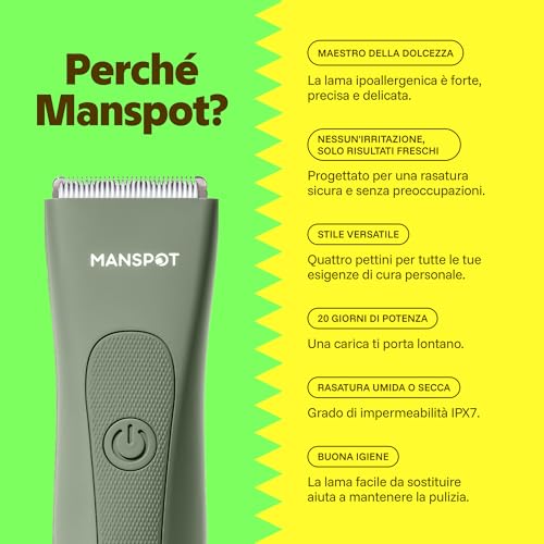 MANSPOT Men's Body Electric Shaver, Body Hair Remover with Ceramic Blade, Intimate Shaver Waterproof IPX7 Wet and Dry for Sensitive Areas, Beard, Arms, Legs and Armpits, 4 Guide Combs