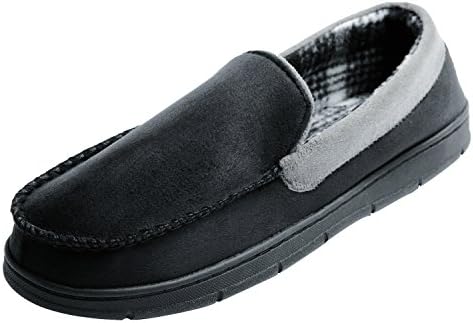 CareBey Men's Comfortable Flats Indoor and Outdoor Moccasins Slippers Black & Grey US 11-12 M