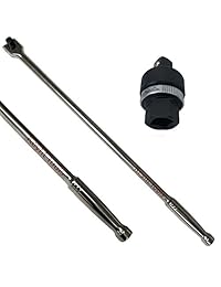 KeyFit herramientas Breaker Bar, garantía de por vida 1 2" Drive 24" de largo y 1 2 inch adaptador de carraca (2 piezas) Premium cromo vanadio calor tratado y templado para mayor resistencia