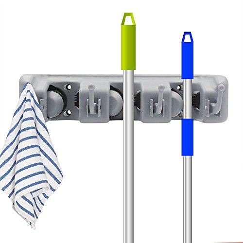 Digital Ant Mop and Broom Holder, Wall Mounted Garden Tool Storage Tool Rack Storage & Organization for Your Home, Closet, Garage and Shed (3 Positions with 4 Hooks)