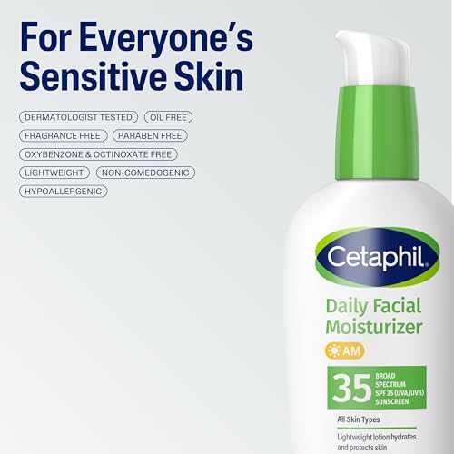 CETAPHIL FACE MOISTURIZER, DAILY OIL FREE FACIAL MOISTURIZER WITH SPF 35, FOR DRY OR OILY COMBINATION SENSITIVE SKIN, FRAGRANCE FREE FACE LOTION