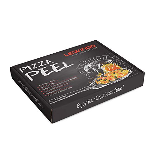 LEWINGO Aluminum Metal Pizza Peel 12 inch x 14 inch, Large Pizza Paddle with Foldable Wood Handle and 14 Inch Pizza Cutter Rocker for Gifting, Easy Storage Pizza Spatula Paddle for Homemade Baking