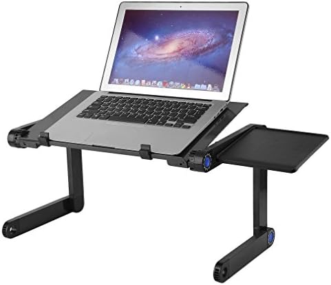 Adjustable Laptop Stand - Portable Folding Aluminum Laptop Desk / Table with 2 Vented w/CPU Fans and Mouse Pad, Multifuctional and Ergonomics Design Laptop Table for Bed and Sofa (17 Inch, Black) T02