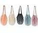 Dabacc 5 Pack Portable/Reusable/Washable Cotton Mesh String Organic Organizer Shopping Handbag Long Handle Net Tote (Grey Blue/Black/Beige/Pink/Purple)