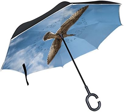 THENAHOME Reverse Inverted Auto Open Umbrella Upside Down Compact Lightweight &amp; Windproof Waterproof Straight Umbrellas with Flying Seagull for Car &amp; Outdoor