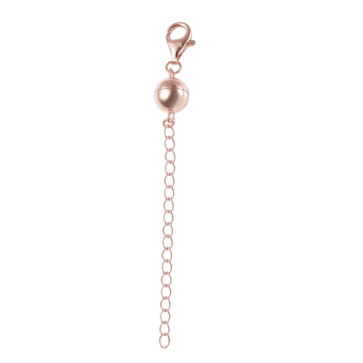 TJC Magnetic Ball Lobster and Magnetic Lock Clasp with 2 Inch Extender in Rose Gold Plated 925 Sterling Silver Link Chain, Necklace, Bracelet Anklet Extender