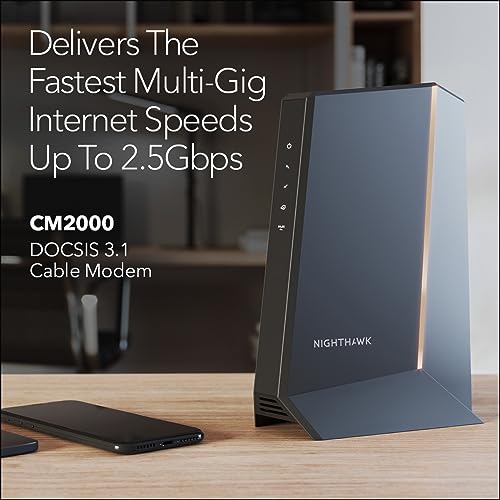 NETGEAR Nighthawk Multi-Gig Cable Modem (CM2000) - Compatible with All Cable Providers Incl. Xfinity, Spectrum, Cox - for Cable Plans up to 2.5Gbps - DOCSIS 3.1