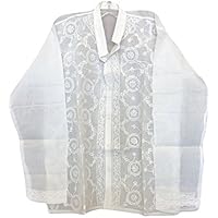 Mogul Interior Womens Shirt Tunic Ivory Floral Hand Embroidered Elegant Indian Top Blouse Cover Up M/L