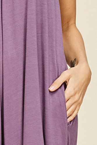 Annabelle Women's Plus Size Sleeveless Strap V-Neck Wide Leg Jumpsuit with Pockets Purplish X-Large J8030 - Thumbnail 3