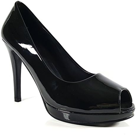 Mens Womens Drag Queen Cross Dresser HIGH Heel PEEP Toe Court Shoes Big Sizes UK 9,10,11,12 (UK 11/EU 45, Black Patent)