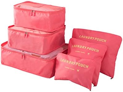 6 pack of Travel Storage Bag,Travel Luggage Suitcase Organizer,Waterproof Clothes Packing Cubes,Travel Mesh Pouch Clothing Sorting Package Travel Accessories -Toiletry,Shoe (Watermelon red)