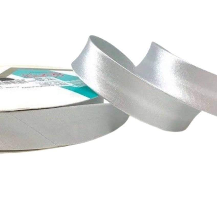 Plush Addict Single Fold Satin Bias Binding Tape for Sewing, Edging, Stitching, Hemming, Trimmings, Accessories, Outfits and Crafts - Silver Grey - 18mm Wide x 5 Metre