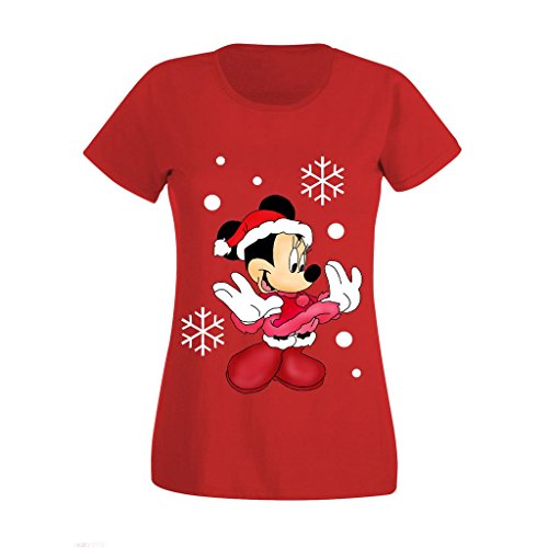 Birdcage Women's Ladies Disney Minnie Mouse Cartoon Character Christmas Printed T Shirts UK Size 8-16 (X-Large) Red