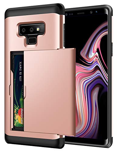 SAMONPOW Galaxy Note 9 Case Hybrid Dual Layer Protective Note 9 Wallet Case Card Holder Shell Anti-Scratch Hard Defence Soft Rubber Bumper Cover Case for Samsung Galaxy Note 9 (2018) - Rose Gold