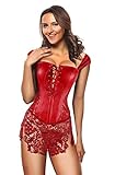 Kimring Women's Steampunk Gothic Sexy Faux Leather Shoulder Strap Valentines Corset Dress Plus Size Red 6X-Large