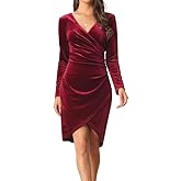 VANCOL Women's V Neck Wrap Sexy Velvet Long Sleeve Elegant Bodycon Ruched Cocktail Party