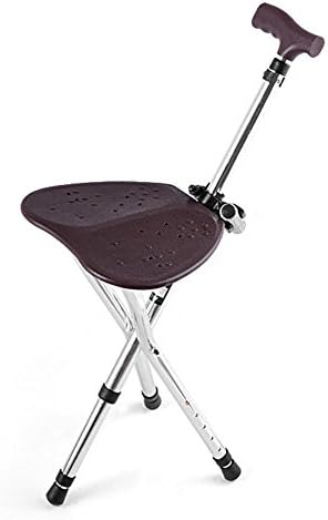 YCD Portable LED Walking Chair Seat (Cane / Stool) Crutch Stool elderly Folding Tripod Folding , brown
