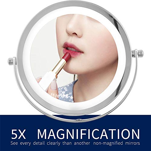 4.5" Vanity Magnifying Makeup Mirror Wall Mounted 1X/5X Magnification, Two-Side, 360 Degrees Rotating Function, Chrome Finished for Bedroom Bathroom Hotel - Thumbnail 4