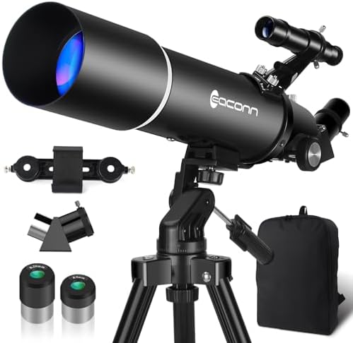 Telescopio de astronomía para Adultos, 80 mm de Apertura, 600 mm, portátil, para Principiantes y niños, con trípode, Adaptador de teléfono, Mochila