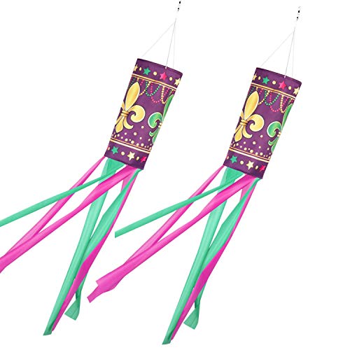Mardi Gras Flag Fleur-de-Lis Windsock Outdoor New Orleans Mardi Gras Party Decorations Purple Durable Spinner Hanging Decor (2 Pack) - Thumbnail 7